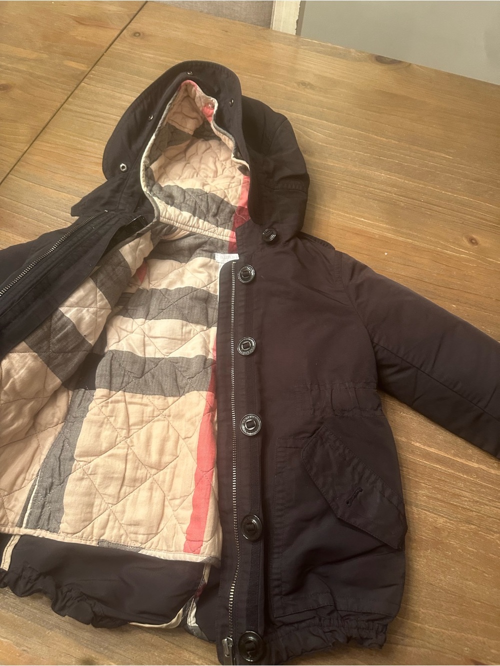 Burberry Navy Hooded Kids Puffer Jacket with Signature Lining